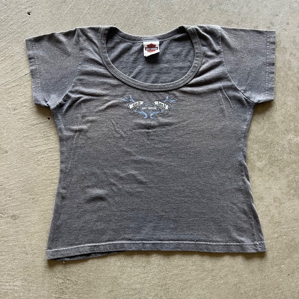 Vintage Harley Davidson Shirt Womens Large Charcoal Gray Y2K Biker Roanoke VA
